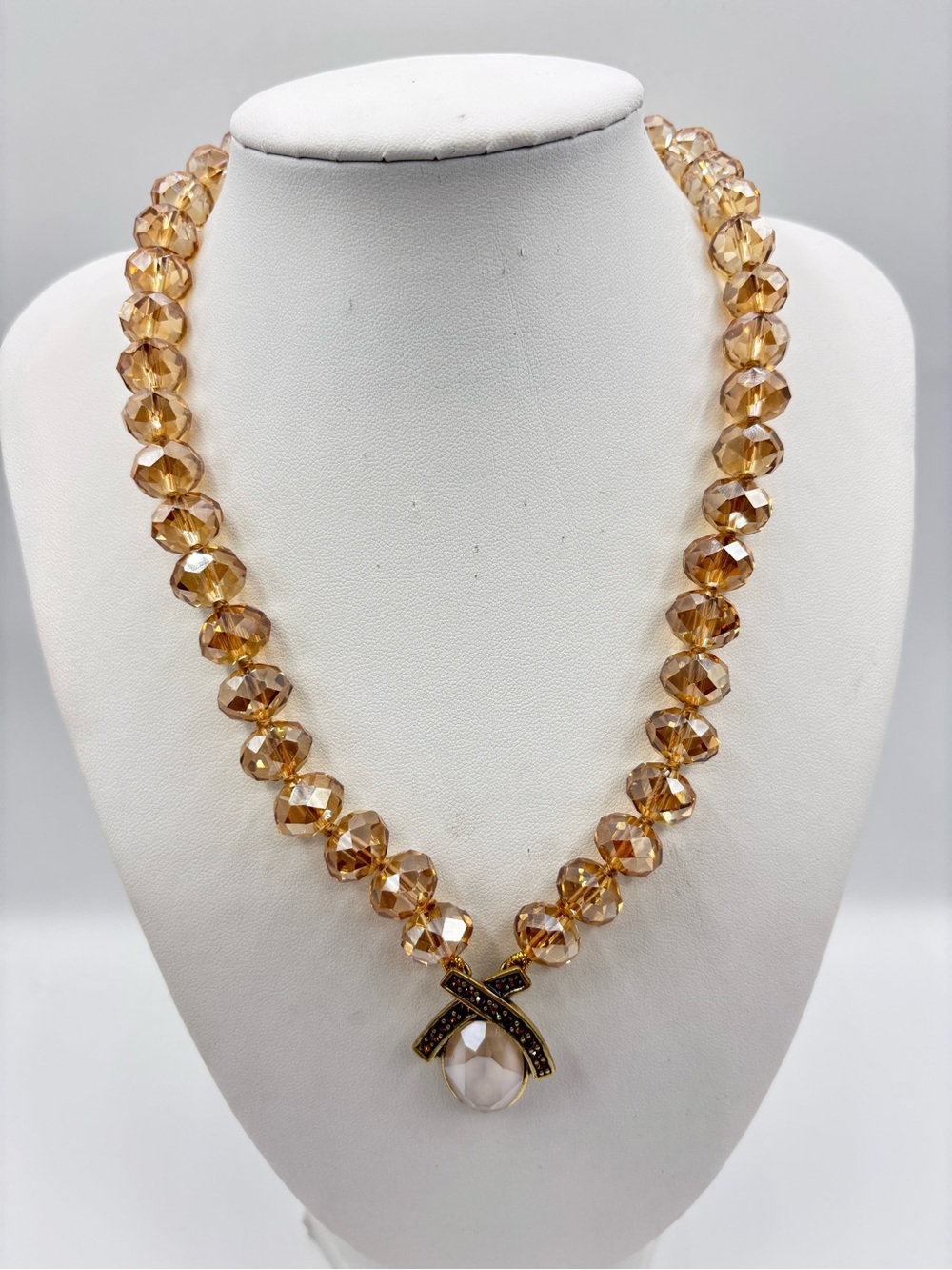 Heidi Daus Conscious Coupling Champagne Faceted Crystals Statement Necklace